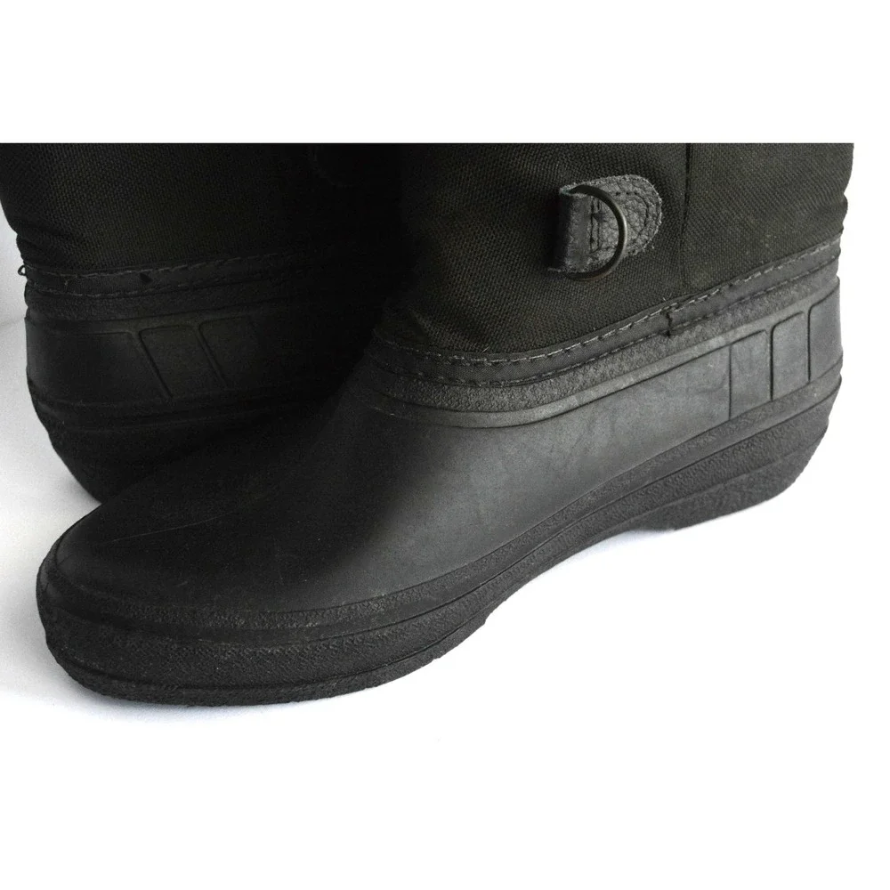LL Bean Women's Black Canvas Pull On Mid Calf Drawstring Winter Boots Size 7 - Picture 6 of 16